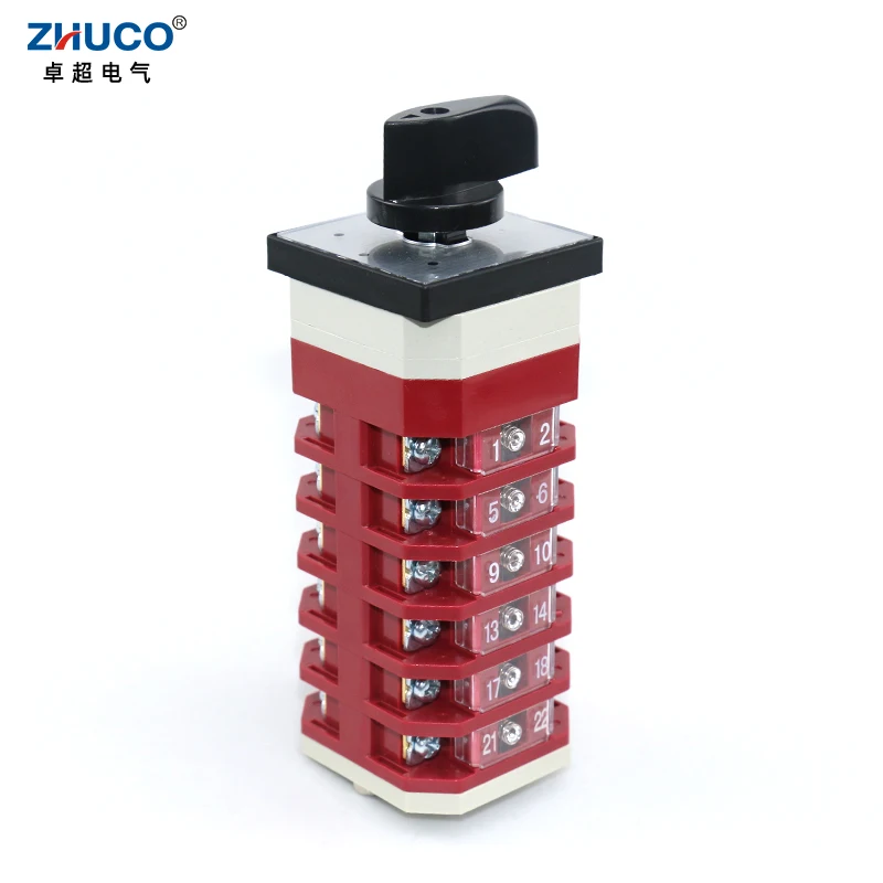 

ZHUCO LW12-16/D1689.6 16A 3 Positions 6 Poles 24 Screws Electric Knob Sliver Contact Universal Changeover Control Cam Switch