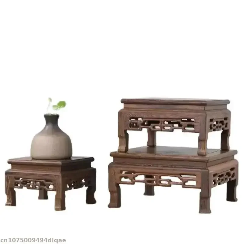 Vintage Wooden Decorative Bracket Base Garden Flowerpot Bonsai Display Base Mini Model Sculpture Plant Fish Tank Display Base