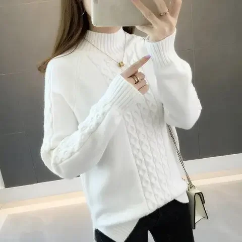 Half High Collar Warm Sweaters Women Spring Autumn Winter Korean Fashion Casual Nice Woman Female OL Cute Turtleneck Pullover