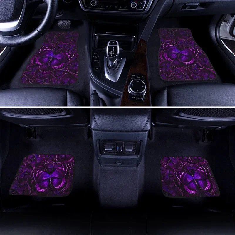 Purple Butterfly Car Floor Mats Custom Car Accessories 4PCs Pack