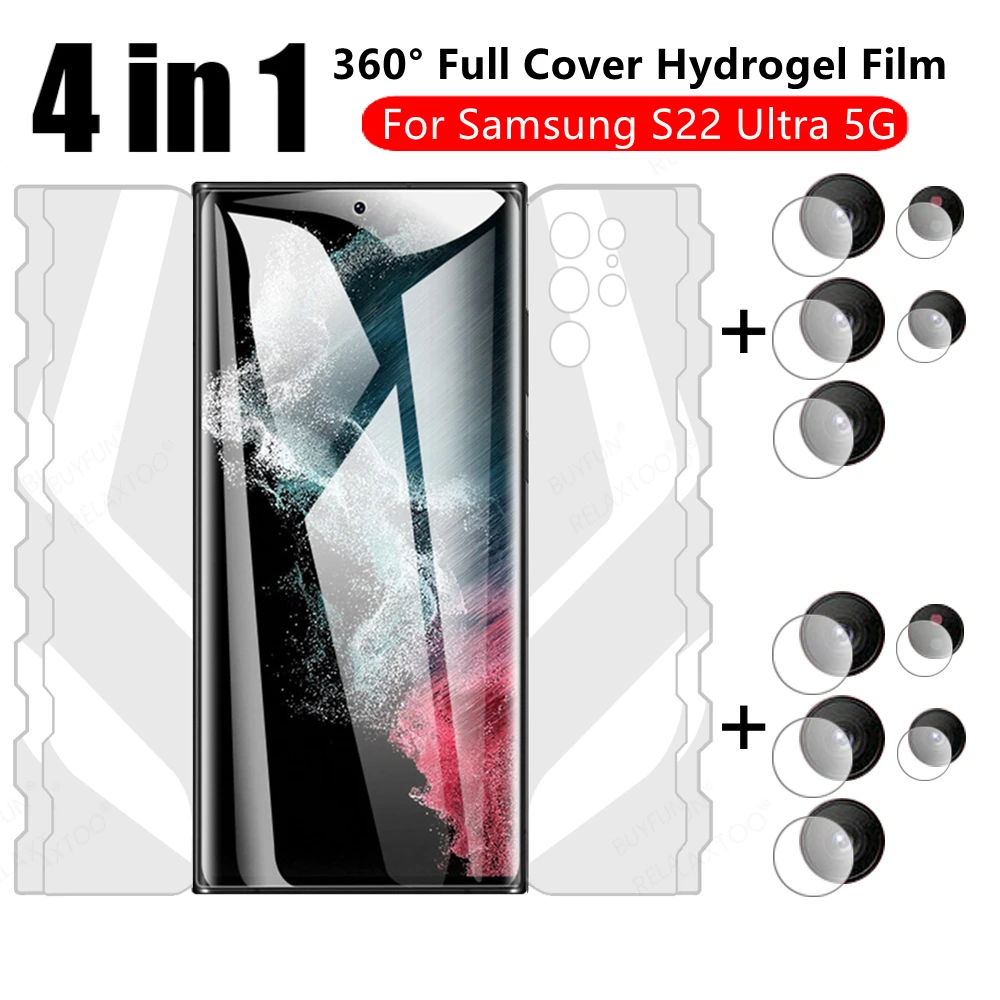 4in1 360 ° corpo inteiro curvado filme de hidrogel para samsung galaxy s22 ultra 5g samsung s22ultra s22plus câmera lente película protetora
