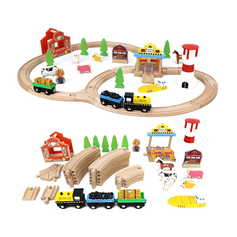 

Children's Wooden Track Set, Farm, Ship Magnetic Small Train Combination Scene Boys And Girls DIY Toys Gift G17