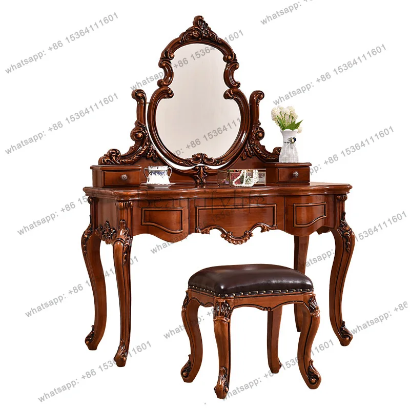 

Европейский туалетный столик, американский роскошный туалетный столик для спальни, комод, резьба по дереву, цветочный декор
