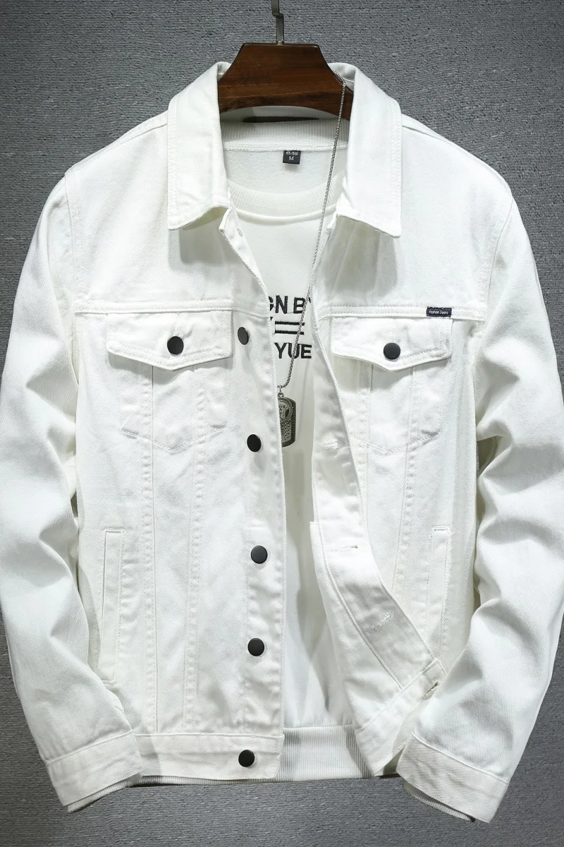 White denim jacket Men\'s jacket top Trend denim