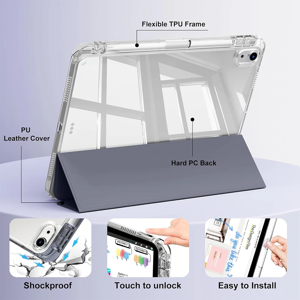 حافظة لجهاز iPad (A16) الجيل الحادي عشر، الجيل العاشر، 11 بوصة 2025، iPad 9th/8th/7th/6th/5th gen، حافظة iPad Air Crystal Clear مع فتحة قلم رصاص #6