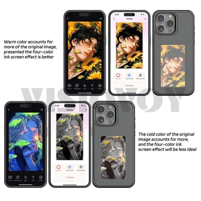 Cute Girl Smart Phone Case For iphone 15 14 13 Pro Max DIY Phone Cover NFC Function High-tech Anime Cartoon Funda 4 Color Screen