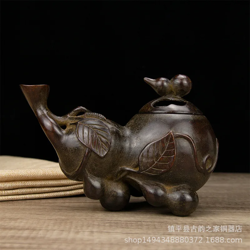 Pure Copper Fine Fushou Gourd Xuande Burner Incense Holder Office Living Room Shop Desktop Decoration Ornament