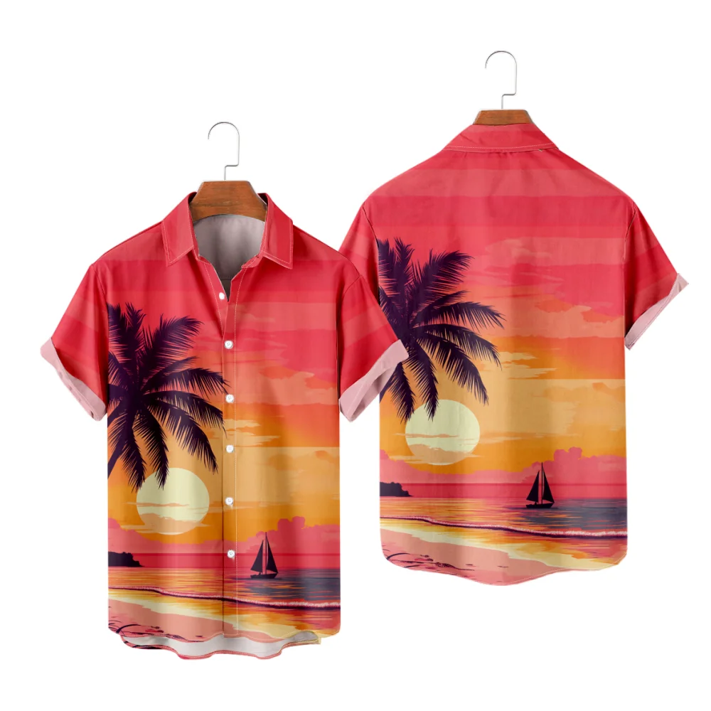 

Мужская гавайская рубашка Sunset Aloha, креативные пляжные топы для летних каникул для мужчин и женщин
