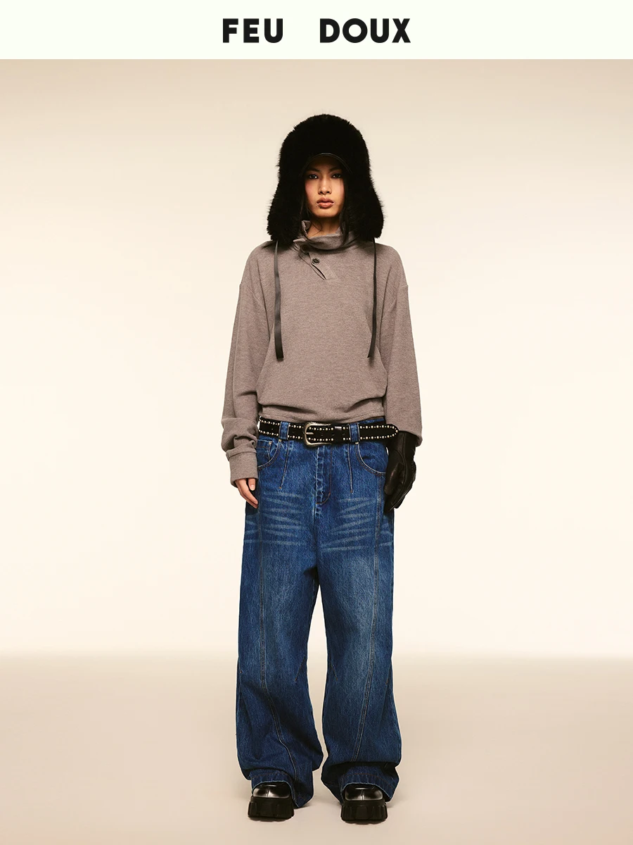 

Feu Doux Cloudy Thiened ey Knitted irt Women's Design Sensation Autumn Winter Soft Skin-friendly Casual Sle Long Sve