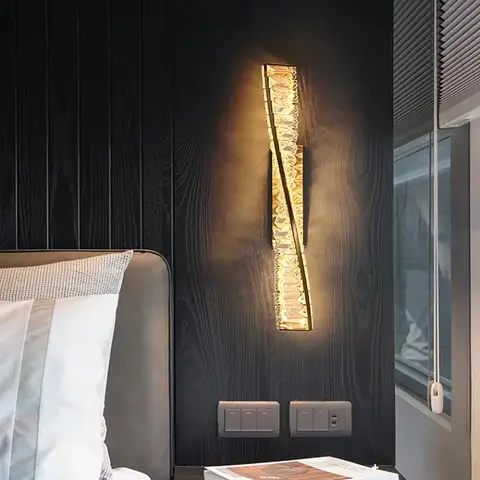 lampada da parete in cristallo di lusso per soggiorno sala villa Scala TV sfondo decorazione illuminazione a led Lampadari dorati a striscia lunga