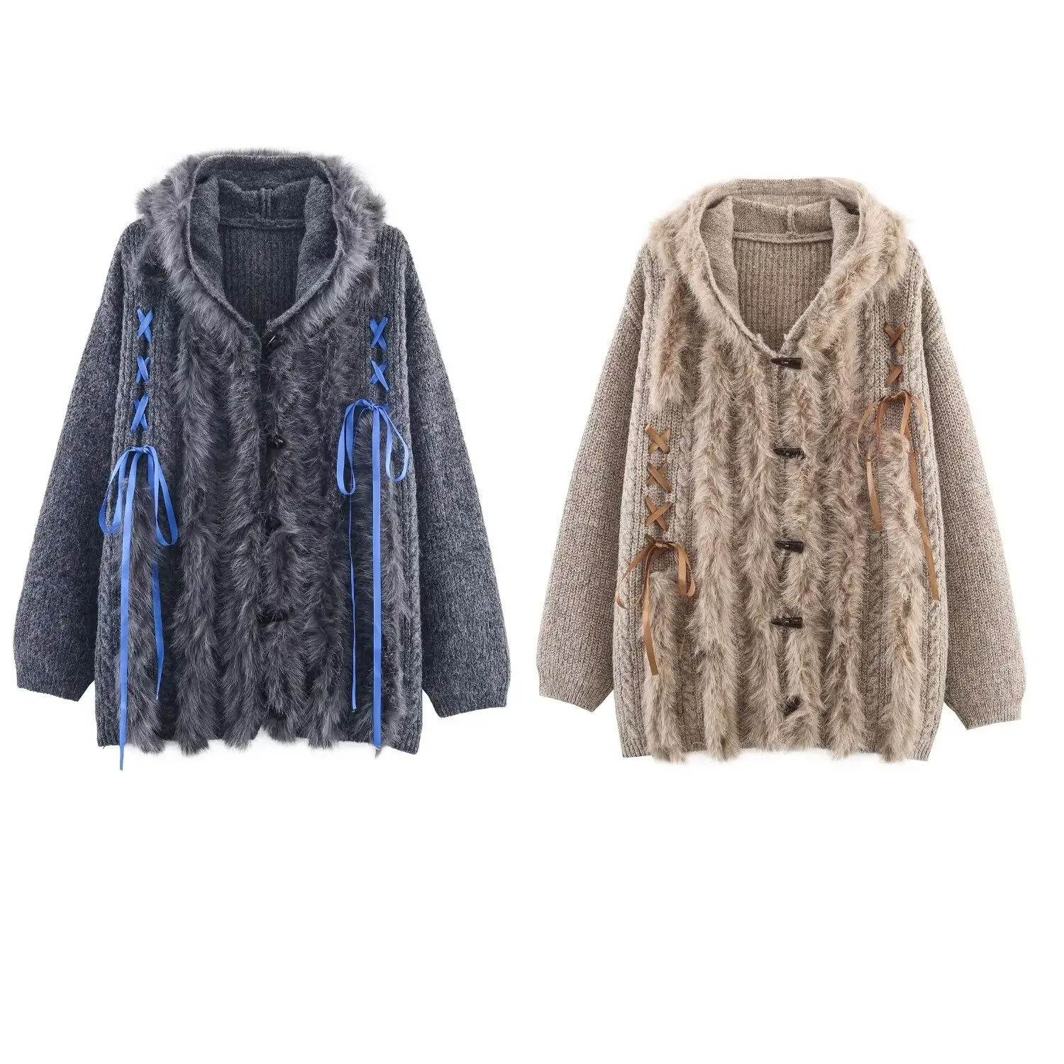 

Women's Knitted Cardigan Jacket Autumn/winter Fashionable Unique Tie-hoodie Toggle-button Knitted Coat Casual Fashion Outwear