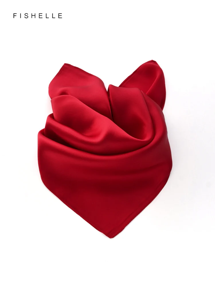 Red 100% natural silk scarf women neck scarf luxury real silk 50*50 square hijab scarves ladies spring autumn