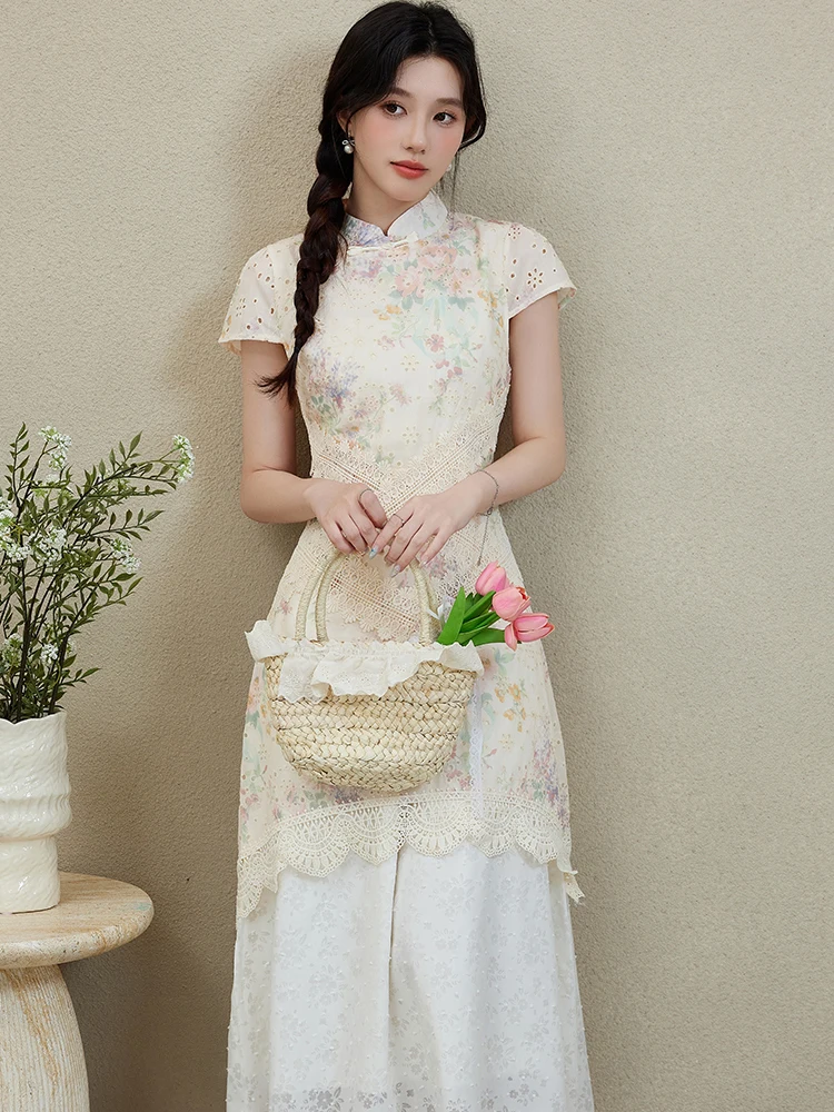 여름 플로럴 시크 레이스 홀터넥 미디 드레스 여성 우아한 캐주얼 페이크 투피스 드레스 2025 한국 바디콘 페스티벌 파티 드레스