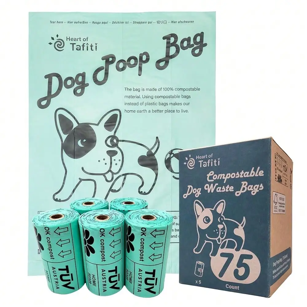 

Dog Poop Bags, Compostable Dog Bags For Poop (75 Count), Doggie Poop Bags, Dog Waste Bags, Plant-Based, Extra Thick & Leak Proof, Unscented, 9 X 13 Inches,1Count(Packof75),Refill