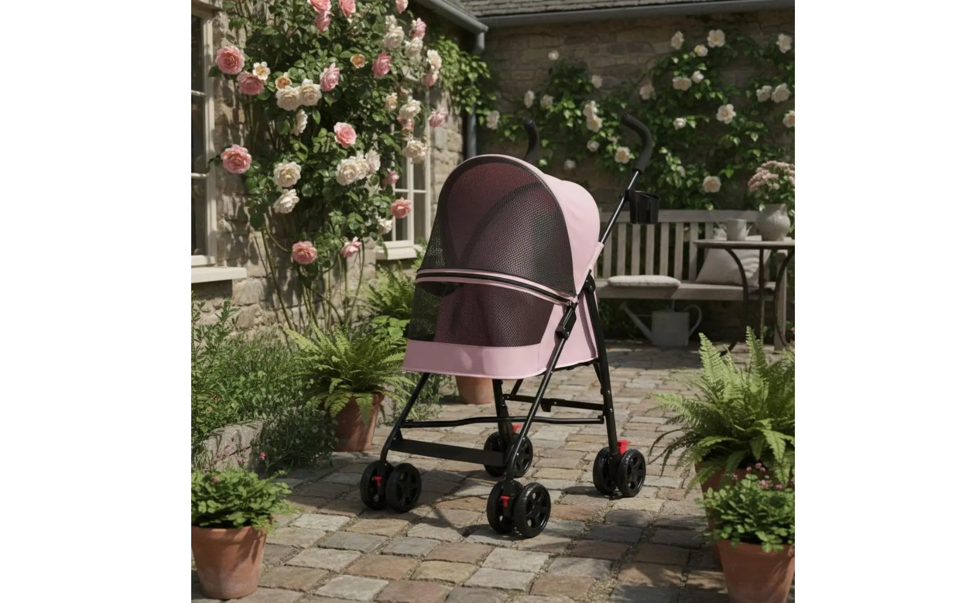 Foldable Pet Stroller Ventilated Lightweight Pet Stroller Large Viewing Window Lockable Wheels for Dogs, Travel, Park
