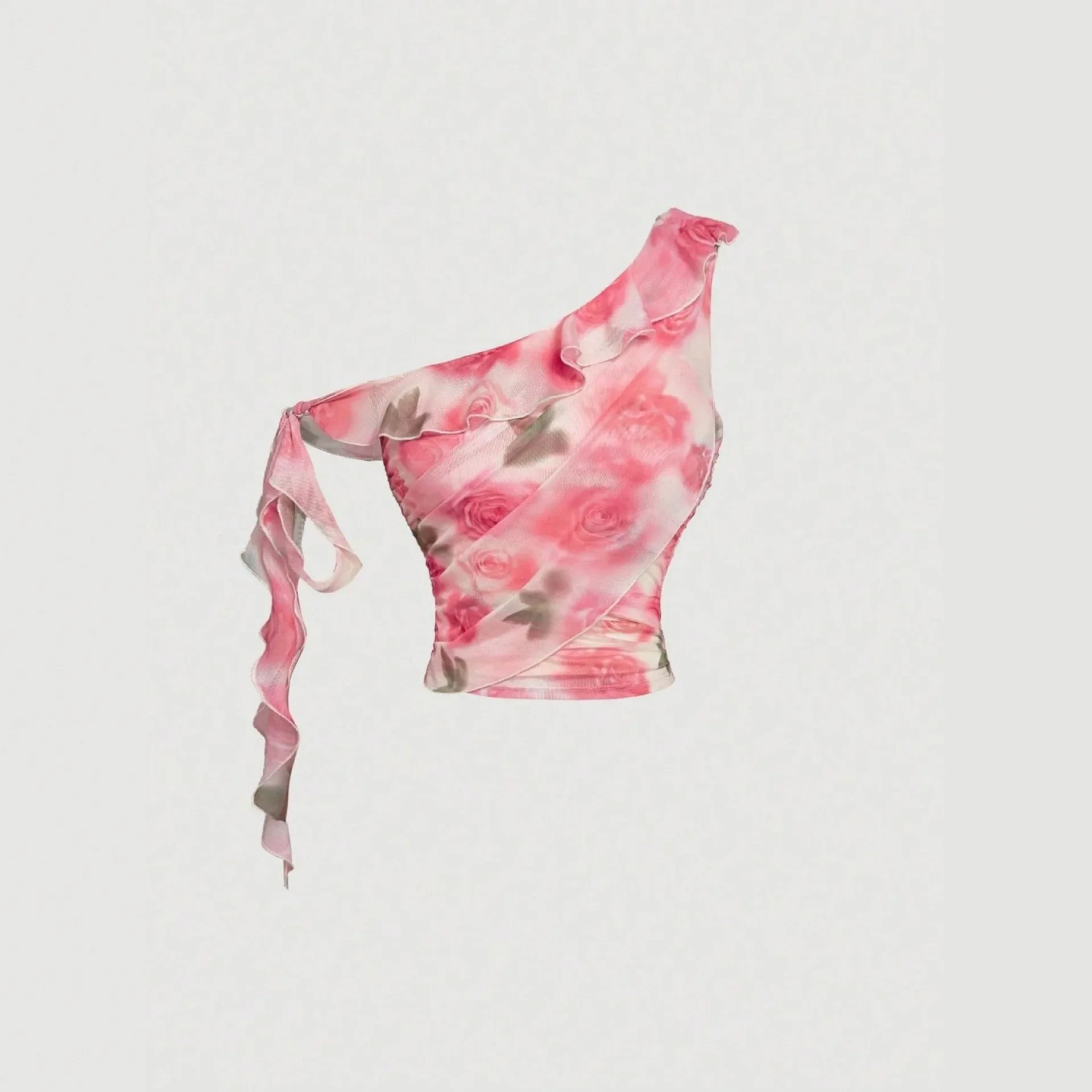 

2026 Summer Fresh and Sweet Flower Printed Slant Shoulder Slim Sling Vest Women