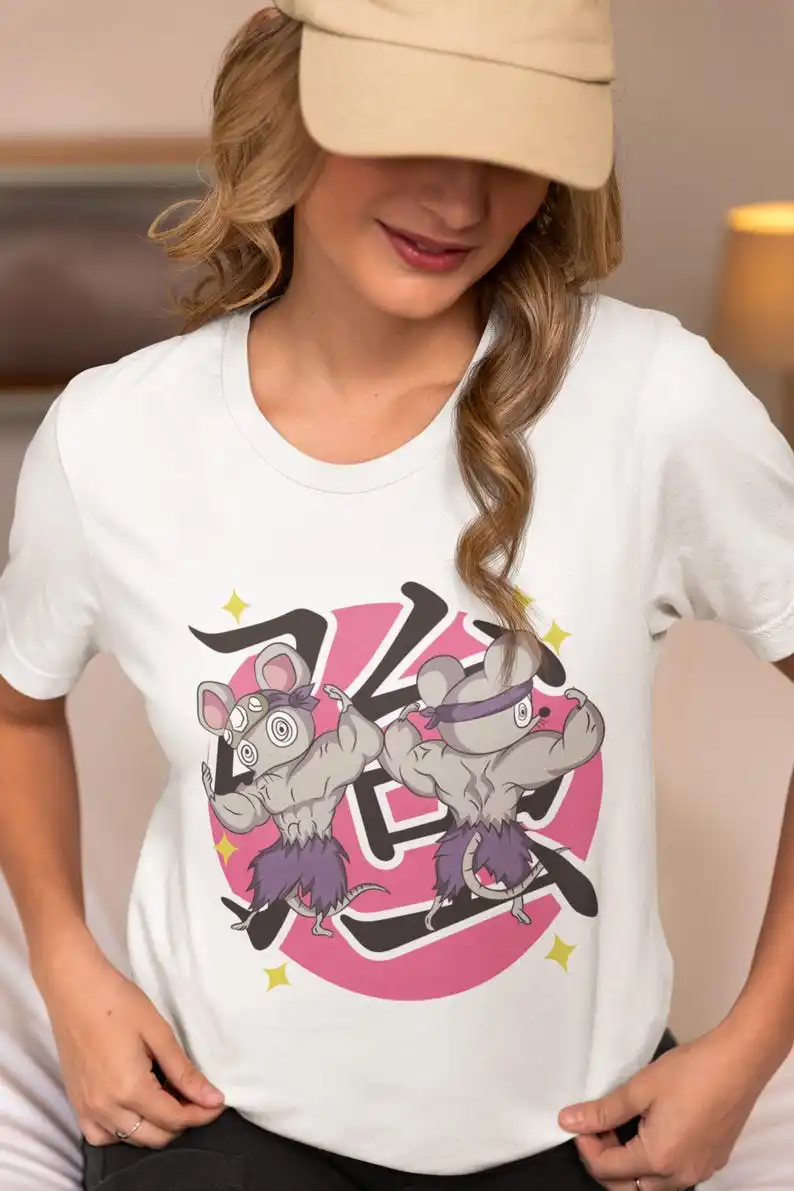 Epic Mouse Hero Graphic Unisex T-shirt - Japanese Manga Art Design, Fantasy Anime Style, Demon-Inspired Tee, Heroic Saga Apparel