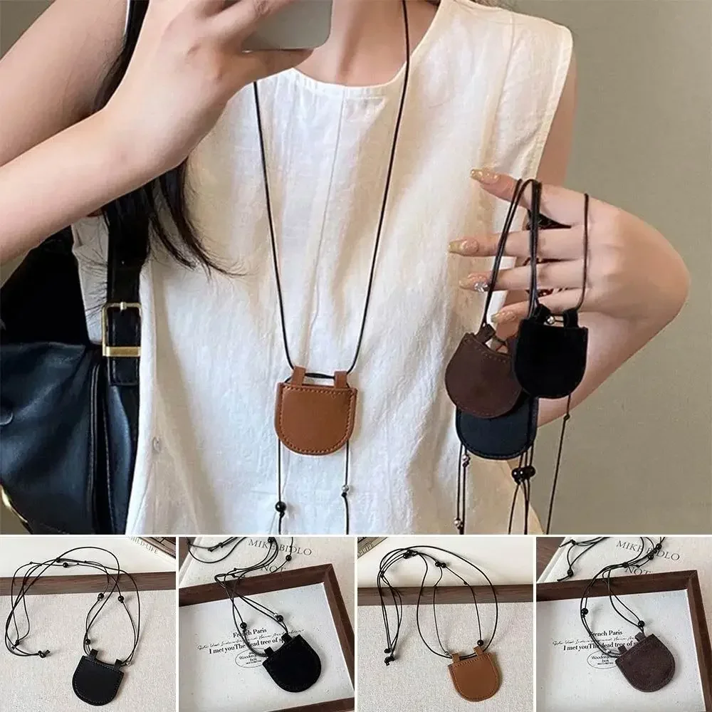 

PU Suede Bag Necklace with Long Strap Adjustable Chain Mini Necklace Jewelry Accessories Creative Gift Wearing Key Bag Necklace
