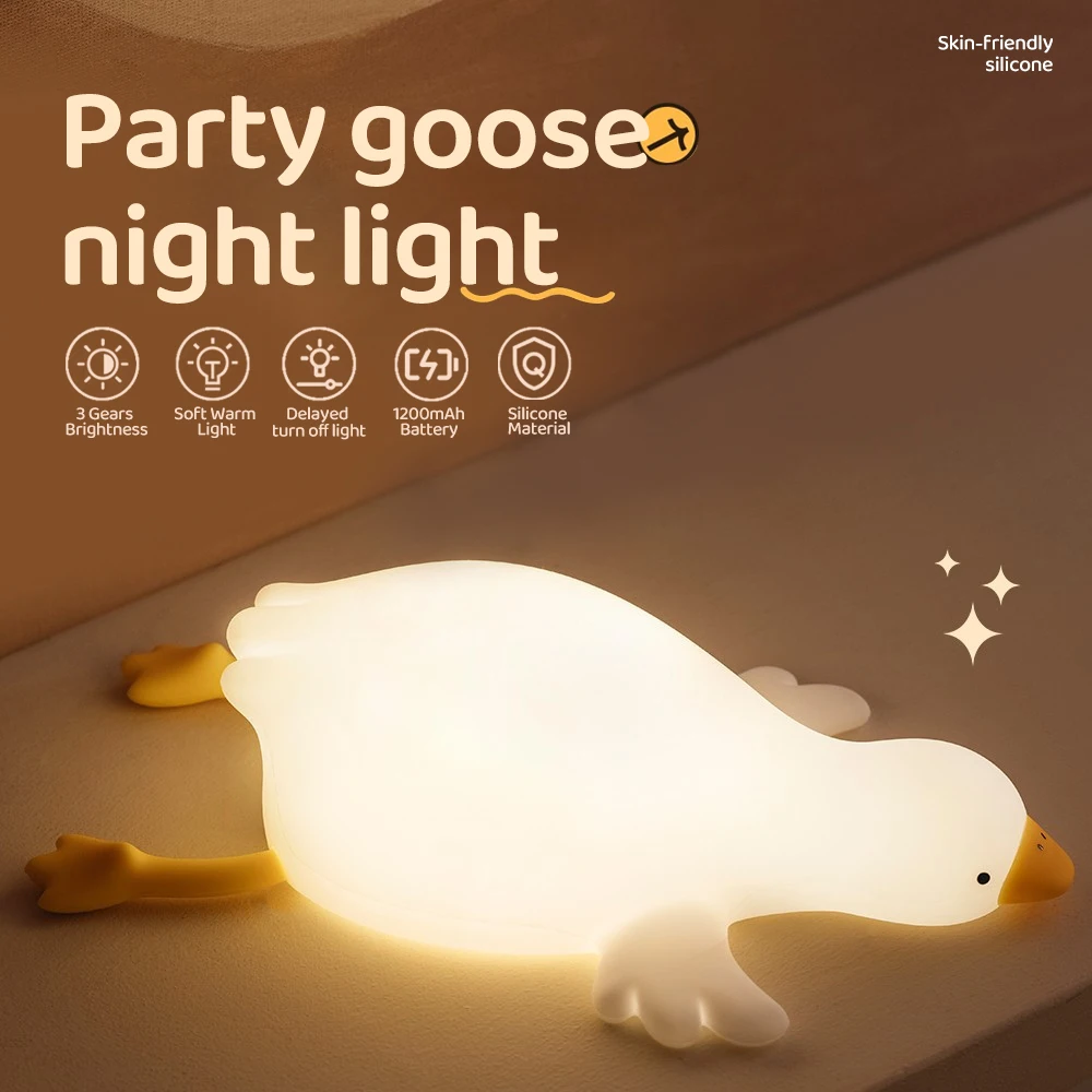 

C2 Cute Goose Silicone Nursery Night Light USB Rechargeable Table Lamp Bedside Night Lamp with Touch Sensor for Baby Girls Room