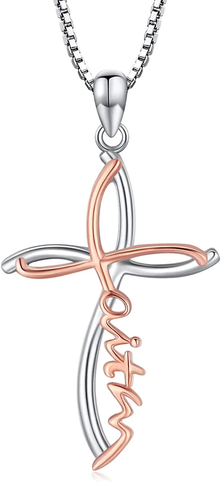 

Custom Two - Tone Cross Name Necklace Personalized Script Pendant Silver Rose Gold Plated Dainty Chain Jewelry ReligiousBirthday