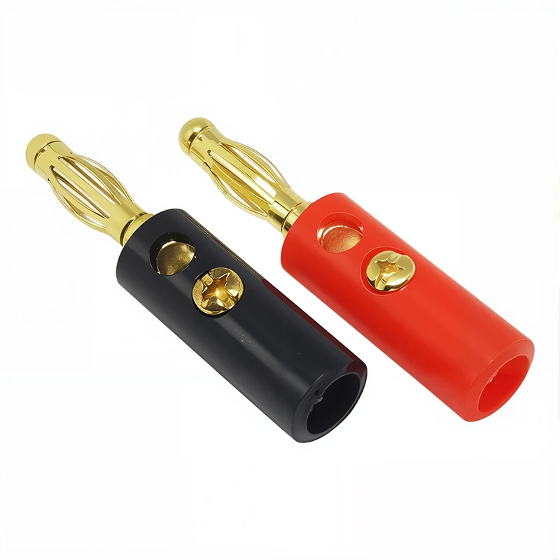 4pcs Banana Connector Gold Screw 4mm Banana Plug Audio Speaker Wire Cables Lantern Plug Red Black