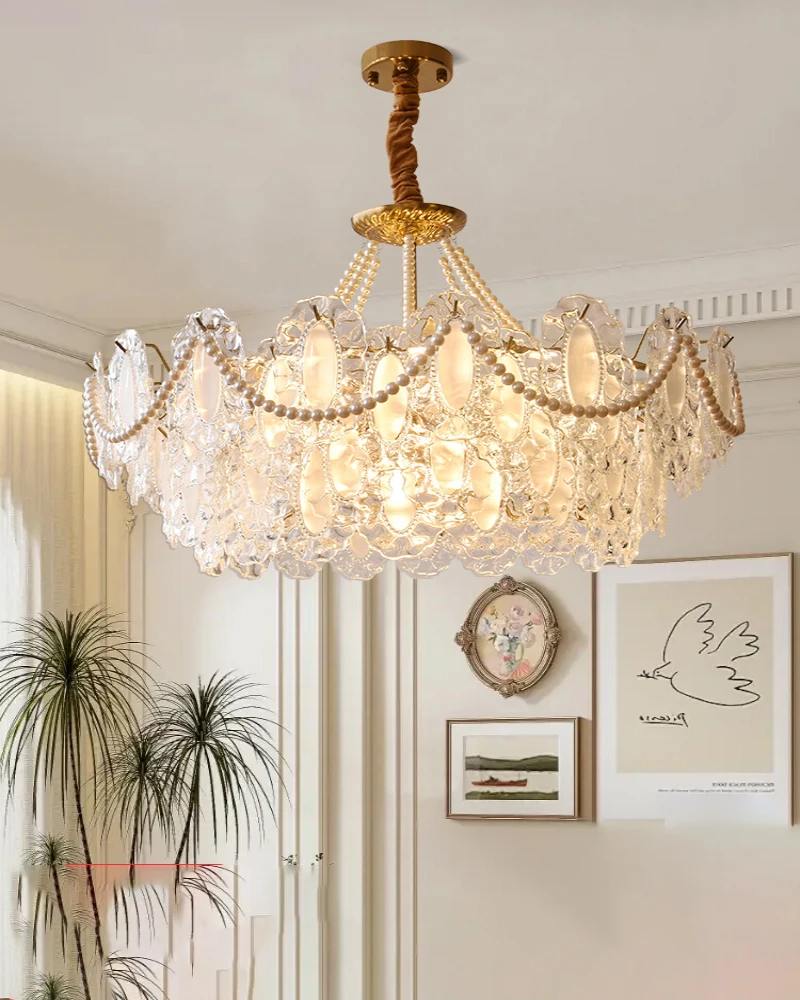 

French Pendant Light for Bedroom, Living Room, Dining Room, Glass, American Cream Style Master Bedroom, Room Lighting Fixtures