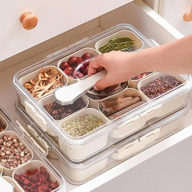 9 Compartment Condiment Box 9 Compartments Seasoning Box Transparent Storage Container Condiment Jars For Salt Anise Pepper