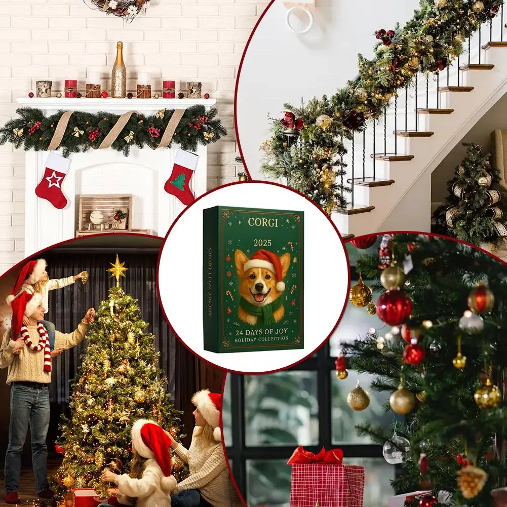 عطلة حزب الديكور مربع الإبداعية فصيل كورجي الكلب نموذج عيد الميلاد العد التنازلي التقويم مهرجان صندوق شجرة عيد الميلاد الديكور #4