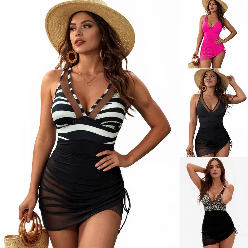 Women's Plus Size One Piece Swimsuit Skirted Bikini 3 Piece Set Hot Spring Tummy Control EU US Style