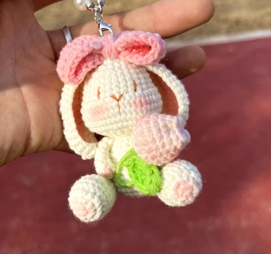 

diy handmade tulip lop-eared rabbit doll pendant wool knitting material package crochet keychain gift finished product