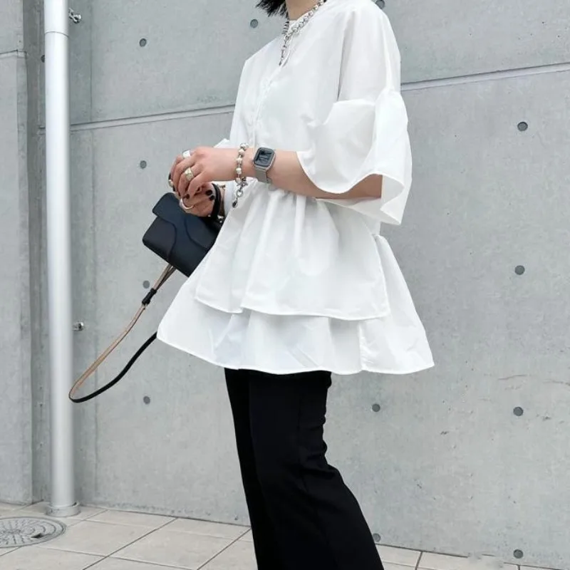 OCEANLOVE Spring Summer Women Shirts&blouses Ruffles Japanese Style Elegant Simple Blusas Solid Loose Vintage Sweet Camisas