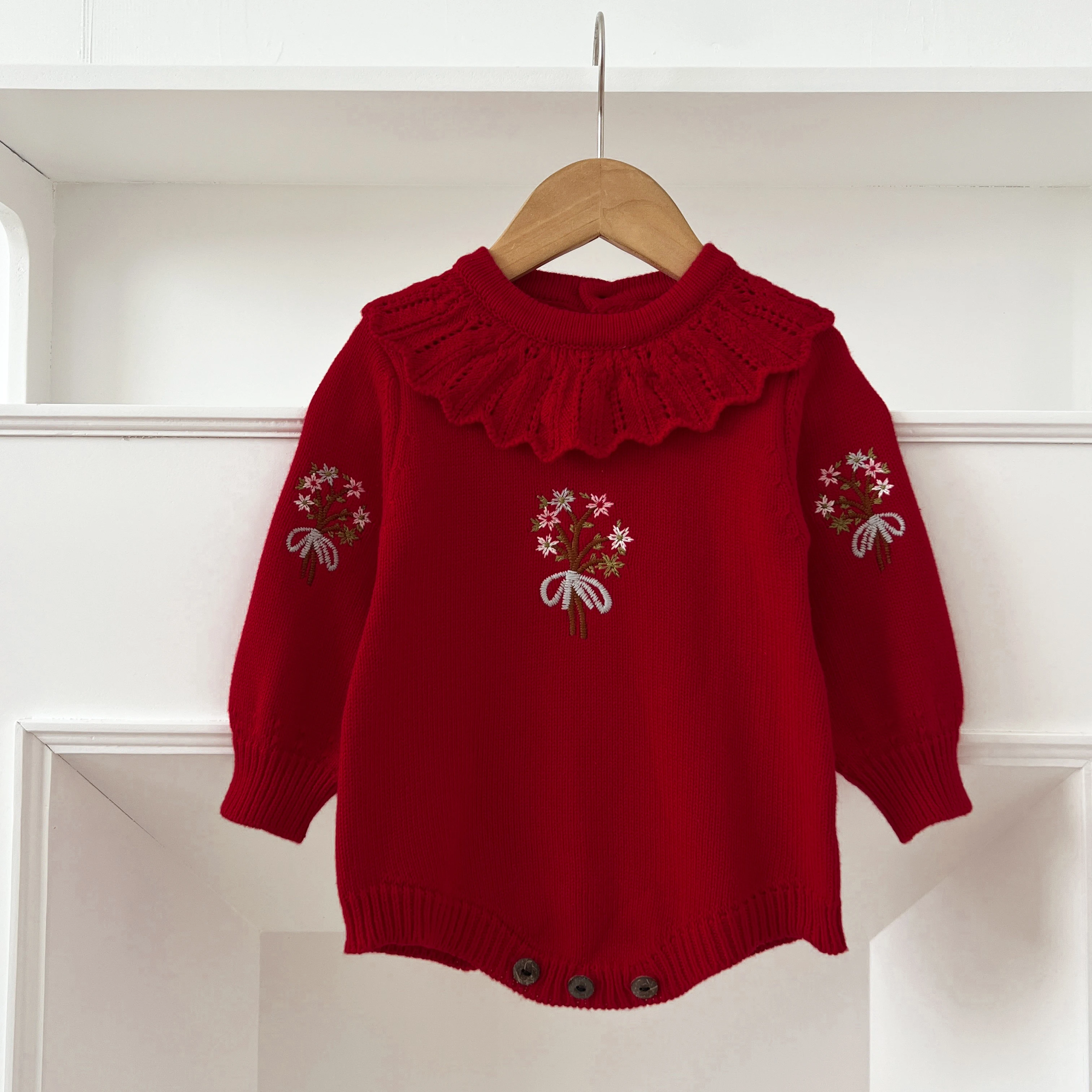 Weihnachten Stickerei Floral Baby Mädchen Pullover Strampler Neugeborenen Lange Ärmel Stricken Kleidung Prinzessin Strickwaren Winter Herbst Overall ﻿ – Detail 14