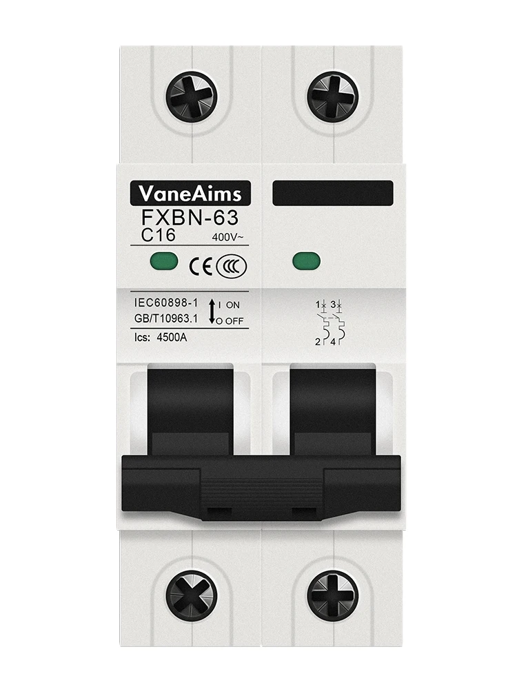 Mini disjoncteur AC MCB 1P 2P 6A 10A 16A 20A 32A 40A 50A 63A, Protection contre les surcharges et les courts-circuits, interrupteur d'air 4,5 kA 400VAC pour usage domestique