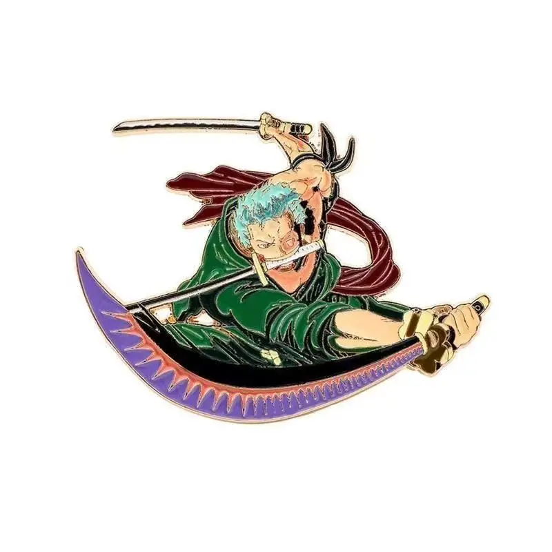 One Piece Roronoa Zoro Santoryu Cartoon Cute Metal Brooch Personality 2D Pendant Accessories Animation Peripheral Wholesale