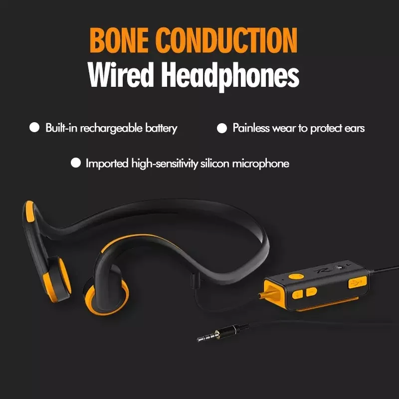 Bone Conduction Headphones Wired 3.5mm Waterproof Indoor & Outdoor Sport Headset Noise Reduction Mic with Charging Box for Kids