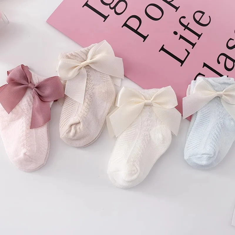 3 Pairs Summer Baby Mesh Socks Bowknot Soft Cotton Newborn Sock Princess Infant Toddler Girls Cute Breathable Socks