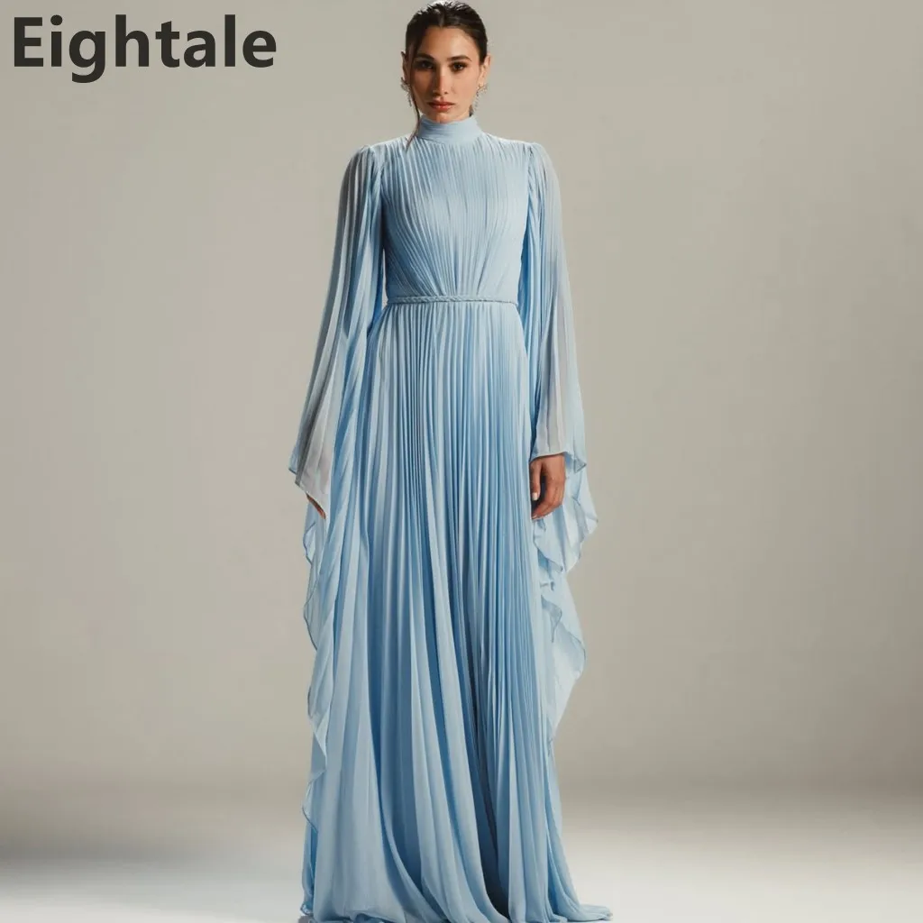 

Eightale 2025 голубое шифоновое вечернее платье макси трапециевидной формы, Саудовская Аравия, платье для выпускного вечера с высоким воротом, вечернее платье в Дубае по индивидуальному заказу