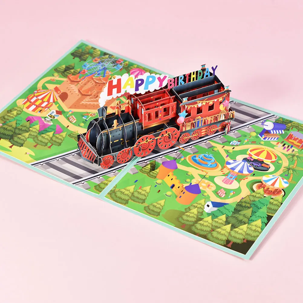 

1 Set Of Creative 3D Birthday Train Greeting Cards Handmade Pop-Up Cards For Special Occasions