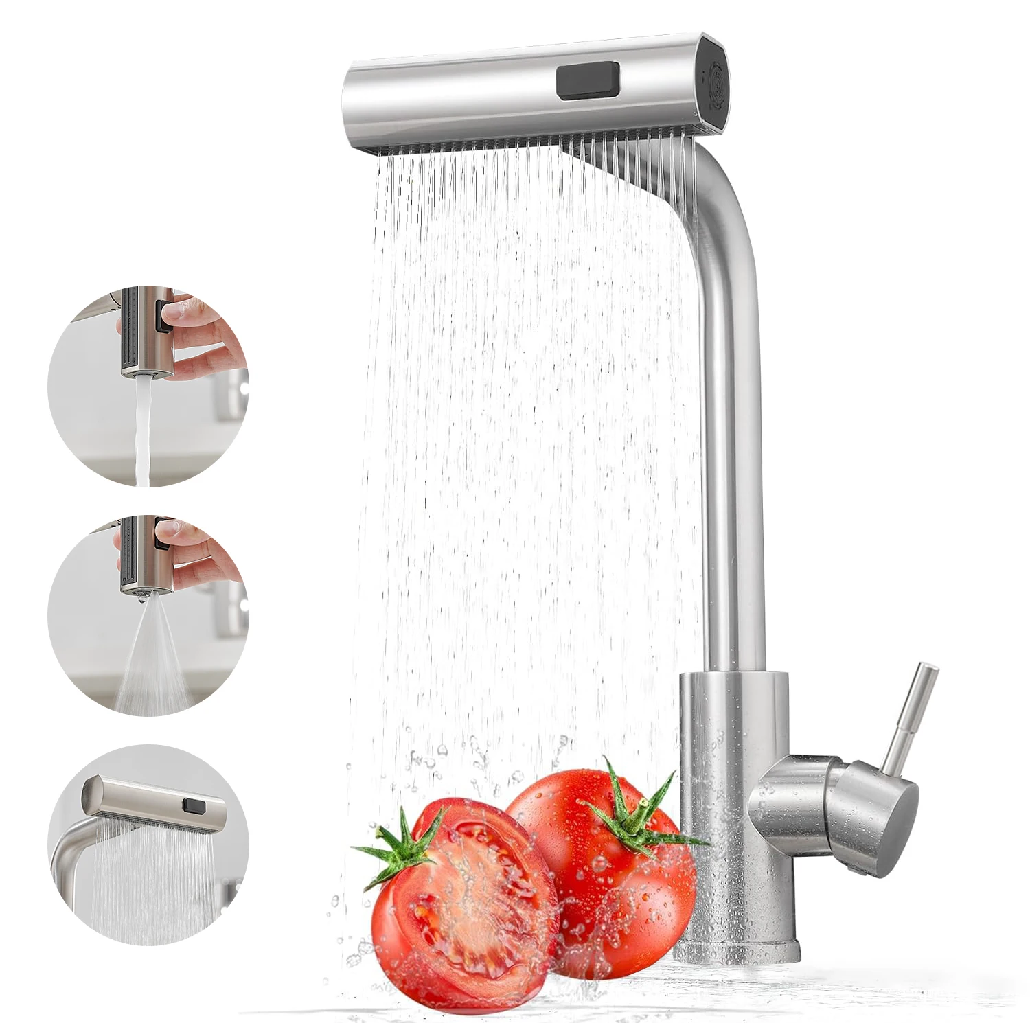 

Black Nickel 304 Stainless Steel Pull-out Kitchen Faucet Waterfall Mixed Water Sink Tap Multi-function Rinse Rotate 3668