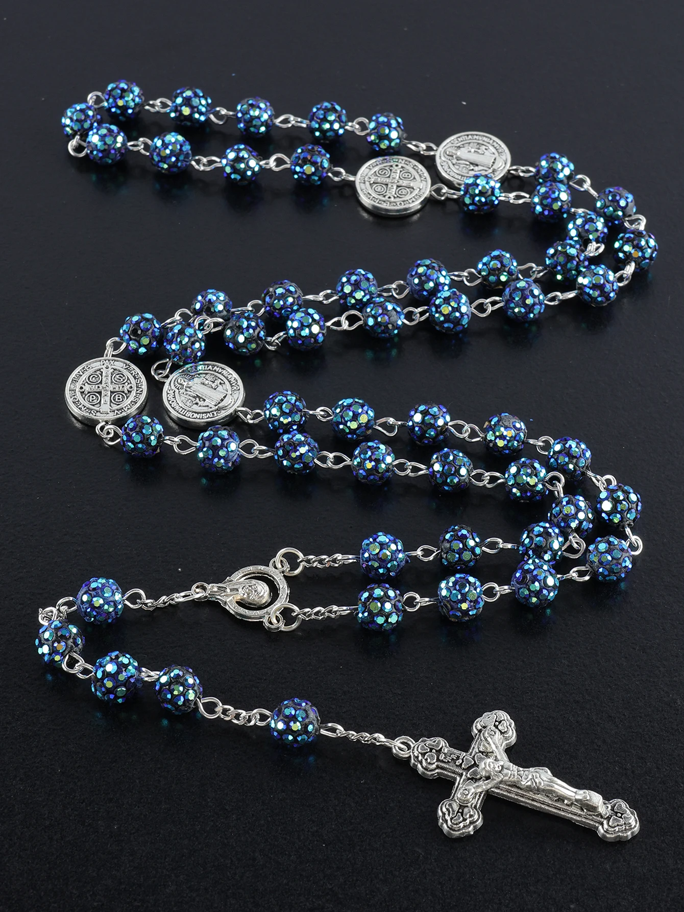 1 Stück Retro Klassischer Mehrfarbiger 8mm Runder Rosenkranz DIY Handgefertigtes Kreuz Religiöse Halskette Herren- und Damenschmuck Geschenk – Detail 9