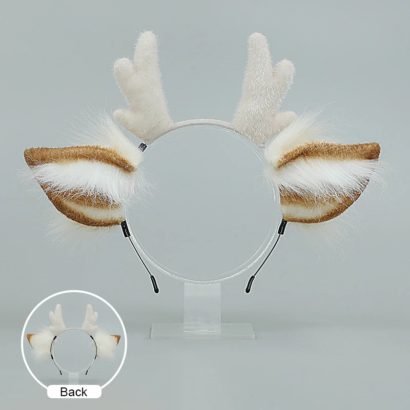 Lolita ผม Hoop Plush Deer Ear Antler Headband ผม Hoop คอสเพลย์ Prop ผมวง Headdress แต่งกาย Kawaii อุปกรณ์เสริมผม