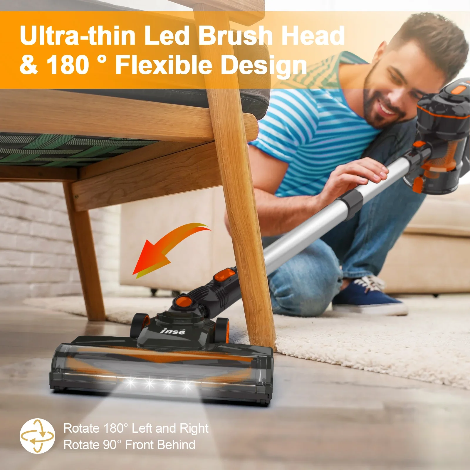 Aspirapolvere senza fili INSE V770 Potente motore brushless Aspirapolvere manuale leggero ultra silenzioso per pavimenti in legno duro domestici