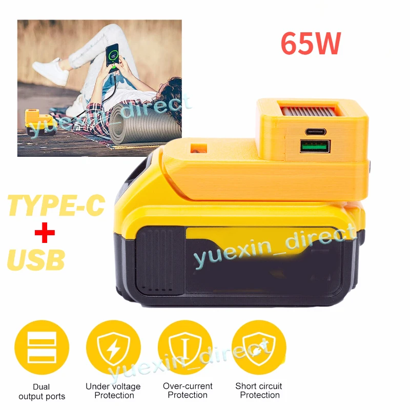 Conversor para Carregador de Bateria Li-ion Adaptador para Dewalt Tipo-c pd Usb Fonte de Alimentação 65w 18w Bateria Não Incluída
