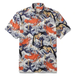 New Men's Shirts Hawaii Tropical Style Animal Print Short Sleeve Aloha Camisa Japanese Style Street Summer Oversized Casual Tops