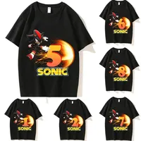 Sonics The Hedgehog  T Shirt Birthday Number Clothes Graphic Kids Boys&Girls Tee Children Tops Short Sleeved Kawaii