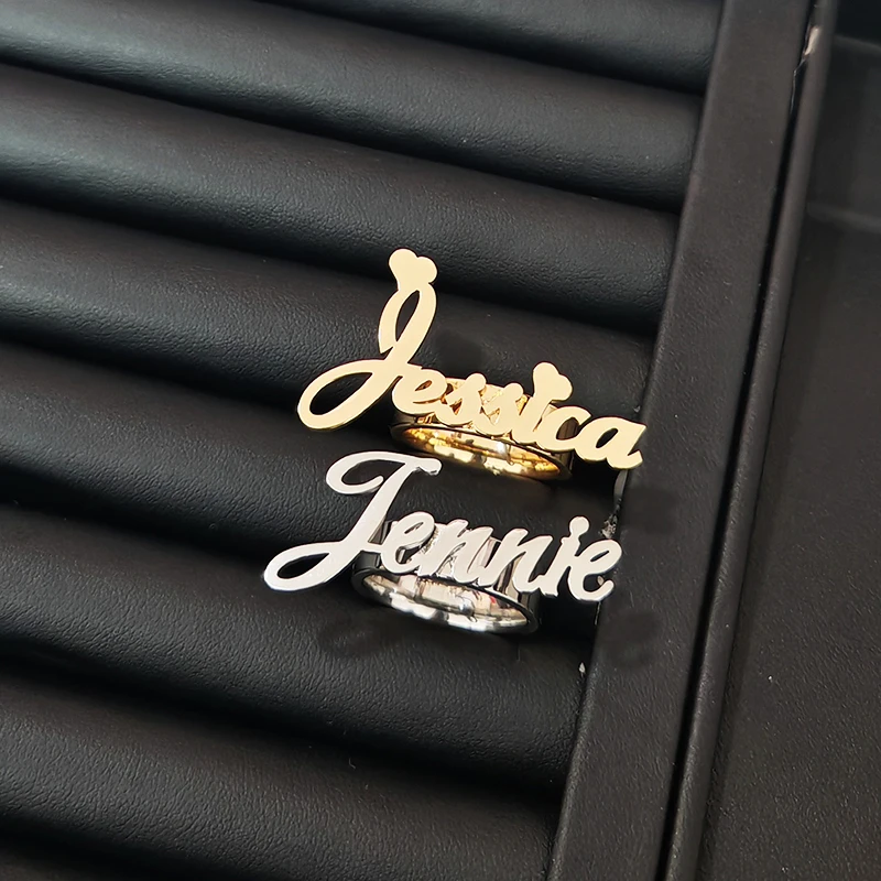 

Personalized Name Ring Custom Luxury Stainless Steel 18K Does Not Fade Designer Charm Ring Women Jewelry Birthday Gift Wholesale