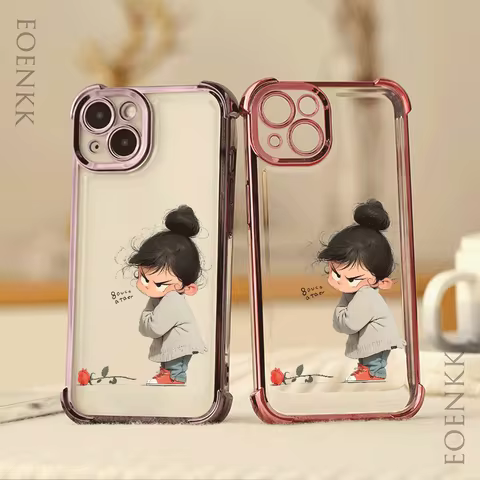 Angry Girl Transparent Phone Case for Samsung Galaxy Note 20 S25 S24 S23 S22 S21 S20 Ultra FE Plus A55 A35 5G Anti-fall Cover