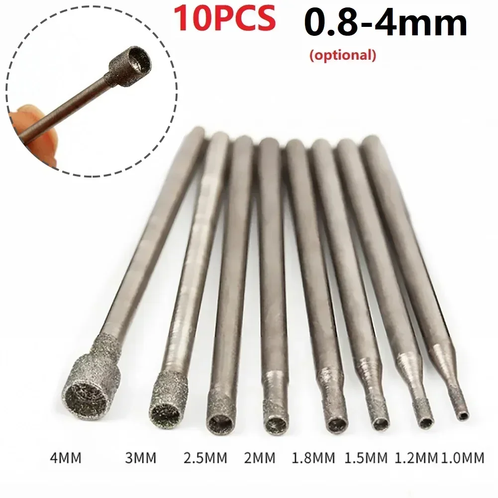 

10pcs 0.8-4mm Rotary Diamond Burr Core Drill Bits Engraving 2.35mm Shank For Glass Tile Grinding Hollow Head Rotary Power-Tools