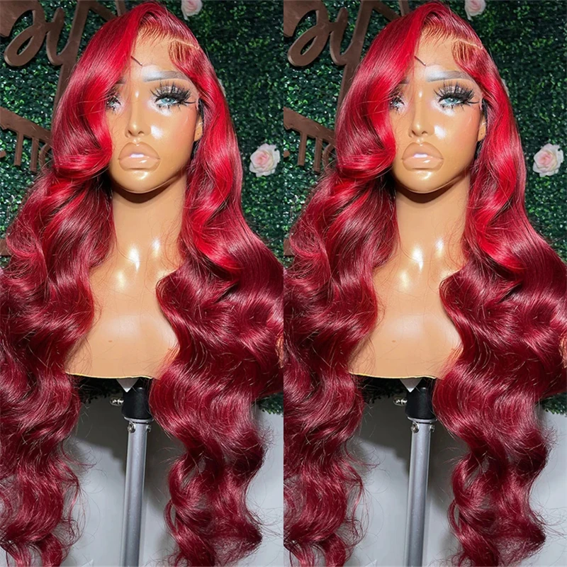 Burgundy 99J Body Wave 13x6 Lace Frontal Human Hair Wig Transparent Lace Frontal Wigs For Women Brazilian Red Colored Remy Wig