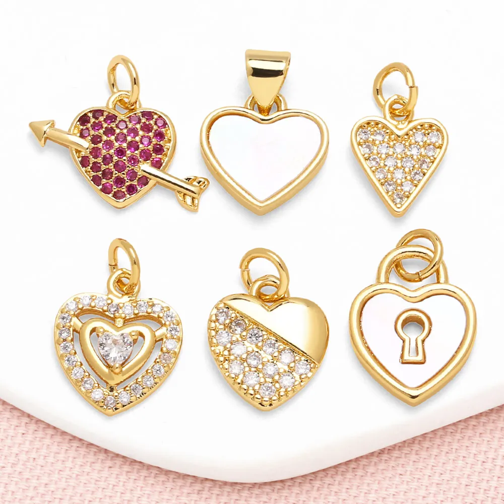 

OCESRIO Fuchsia Crystal Cupid Heart Charms for Bracelet Copper Gold Plated Shell Heart Handmade Jewelry Making Supplies chma345